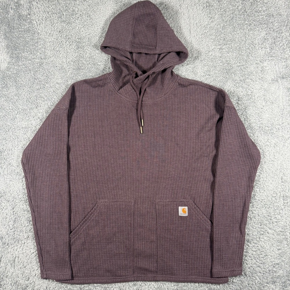Carhartt Hoodie Mens Small S Purple Waffle Knit Relaxed Fit Thermal Pullover